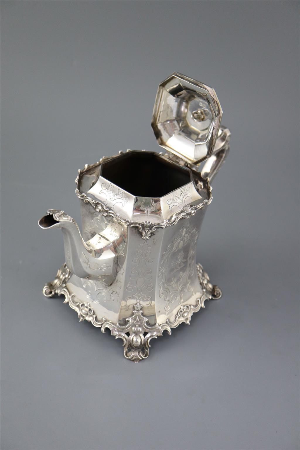 An early Victorian silver three piece tea set, by William Bateman,